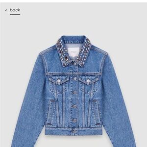 Maje Blue Denim Jacket with Embellished Collar